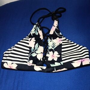 PINK Victoria's Secret Black and White Striped Bikini Top
